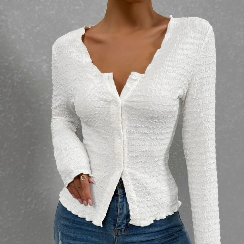 Long sleeve button up ruched top